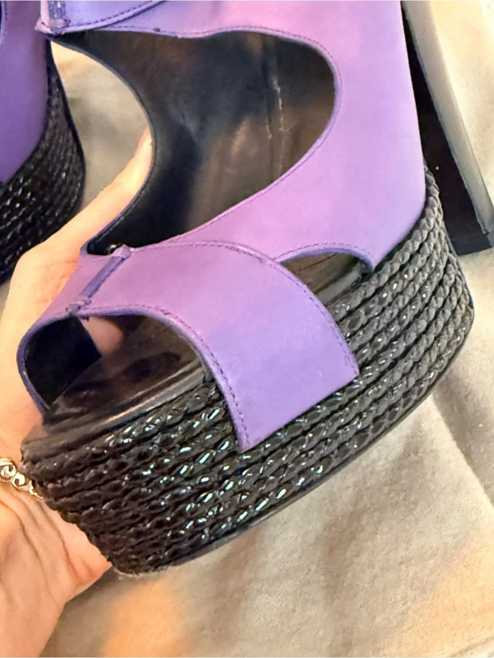 Bottega Veneta Purple Leather Platform Slingback Heels